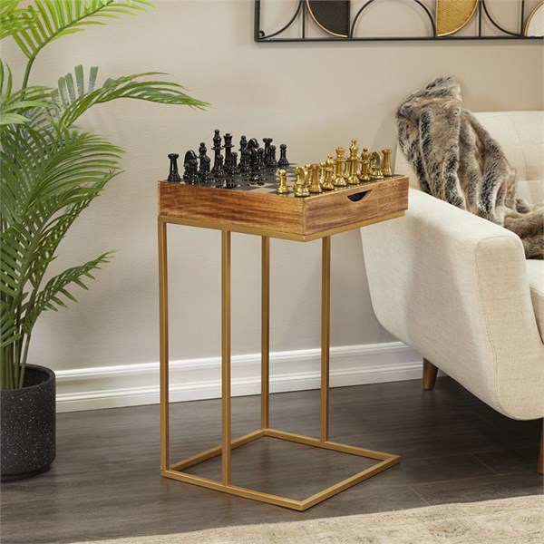 Изображение Стол с шахматами С-образный коричневый, Картинка 2